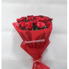 20 Red Roses Bunch with Red Paper Packing